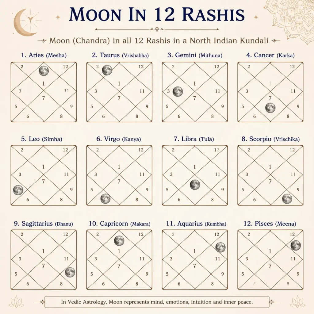 Moon in different rashis